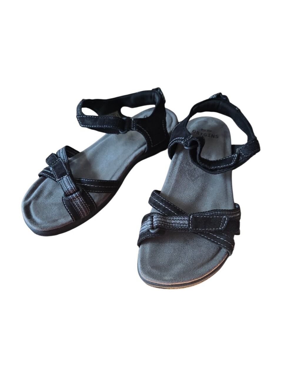 Earth Origins Savoy Sarena Sandals Womens 8 Black Leather Comfort Walking Strapp